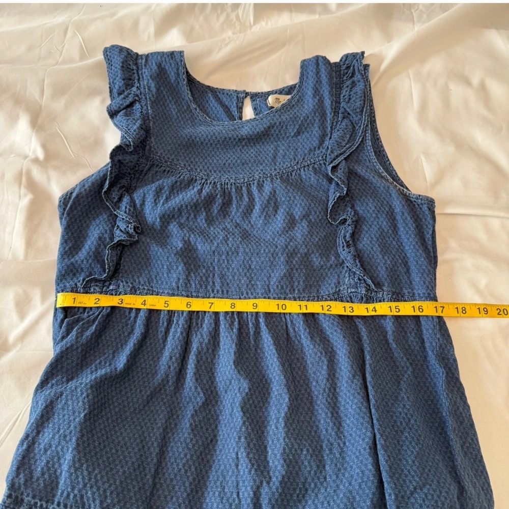 MADEWELL Women's L Indigo Blue Ruffled-Bodice Cotton Tiered Boho Midi Dress - Picture 5 of 7